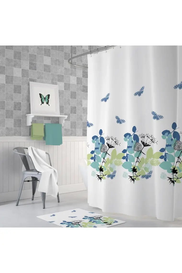 Pimtaş Troopikhome Banyo Perdesi Papatya Çiçek Desen Duş Perde Su Geçirmez Küvet Perde 180X200 Duş Perdesi 12 C-Halkalı 8441 Daisy