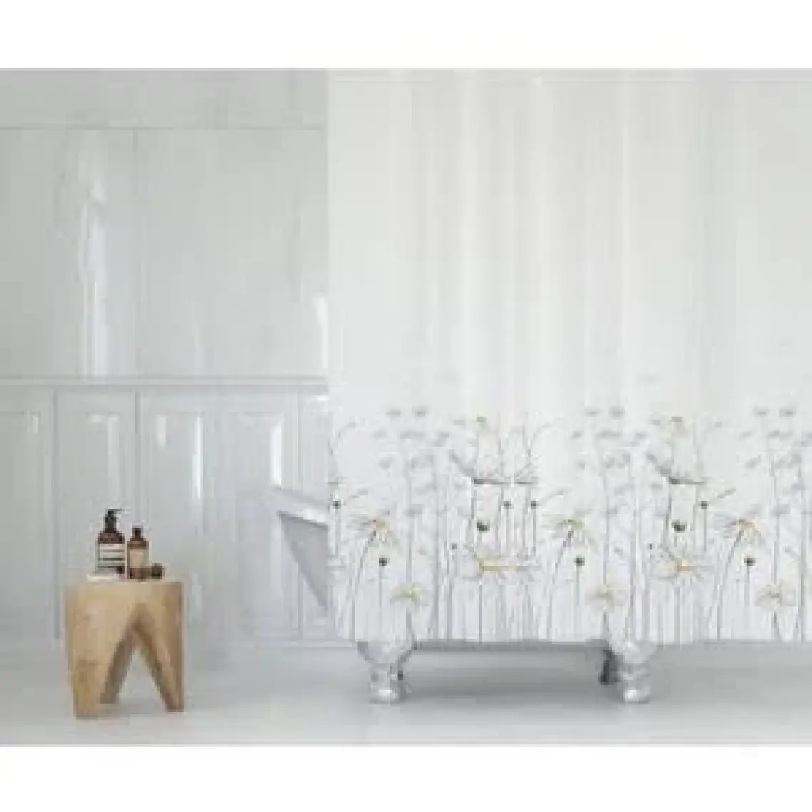 Pimtaş Troopikhome Banyo Perdesi Papatya Çiçek Desen Duş Perde Su Geçirmez Küvet Perde 180X200 Duş Perdesi 12 C-Halkalı 8441 Daisy