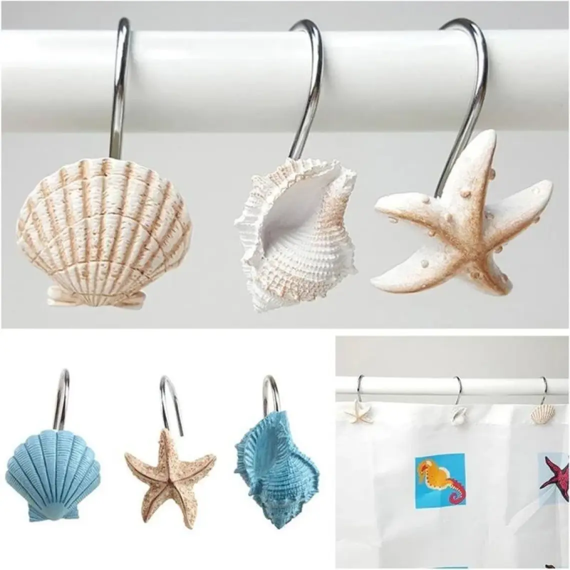 Bosphorus Duş Perdesi Halkası İstridye Figürlü 12'li Pvc Pakette