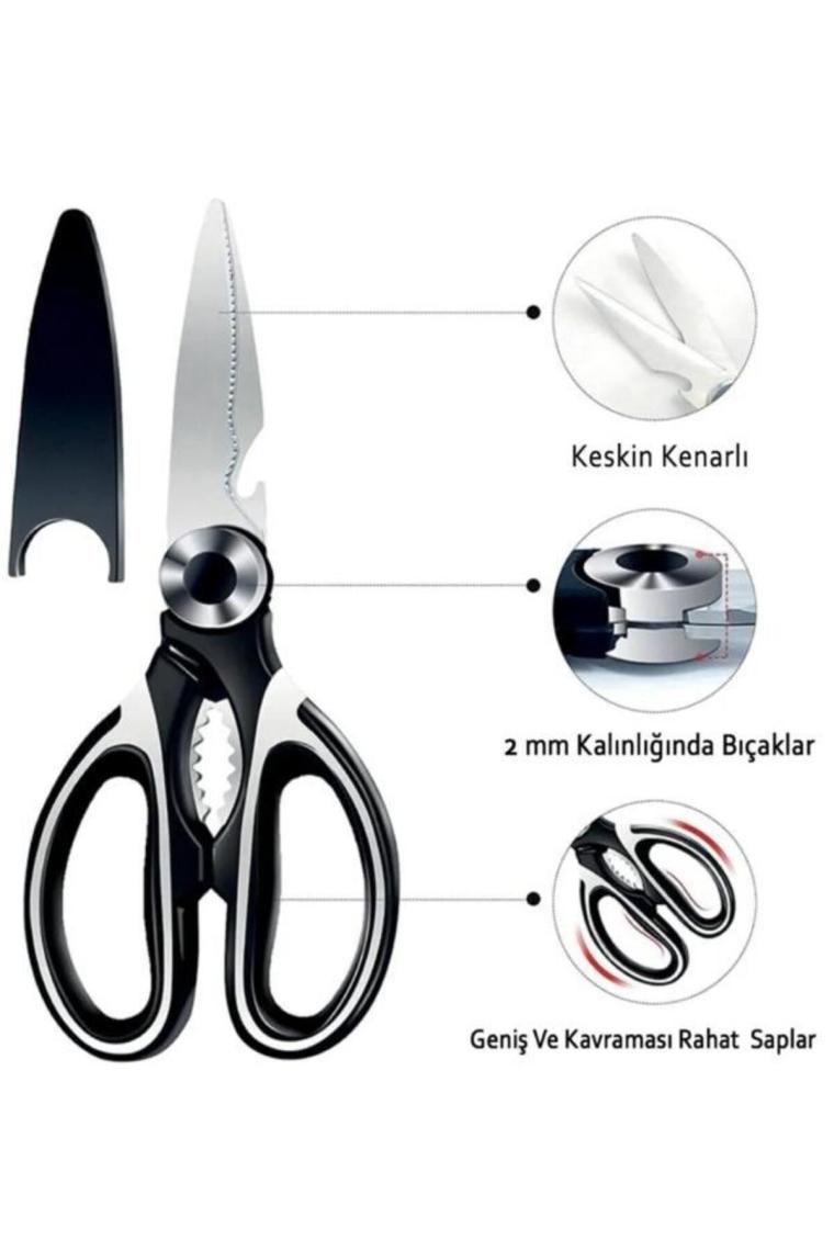 Hayveys Çok Amaçlı Üst Kalite Ultra Keskin Mutfak Makası Balık, Tavuk, Et, Sebze Makas