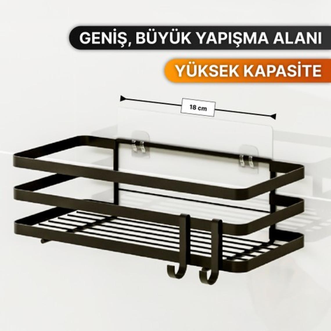 Bino Banyo Düzenleyici Şampuanlık Sabunluk 2'li Set Lamalı Yapışkanlı 4 Askılı Duş Rafı Organizer