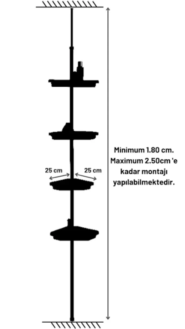 Primanova Yaylı Banyo Köşe Rafı Siyah