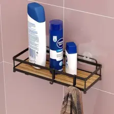 Teknotel Ahşap Görünümlü Kancalı Banyo Duş Rafı