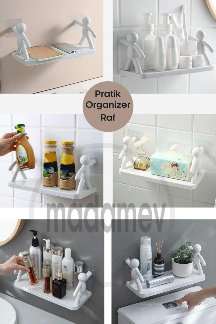 madamev 4'lü Kendinden Yapışkanlı Craft Banyo Rafı Baharatlık Mutfak Organizer Duvara Monte Raf Düzenleyici