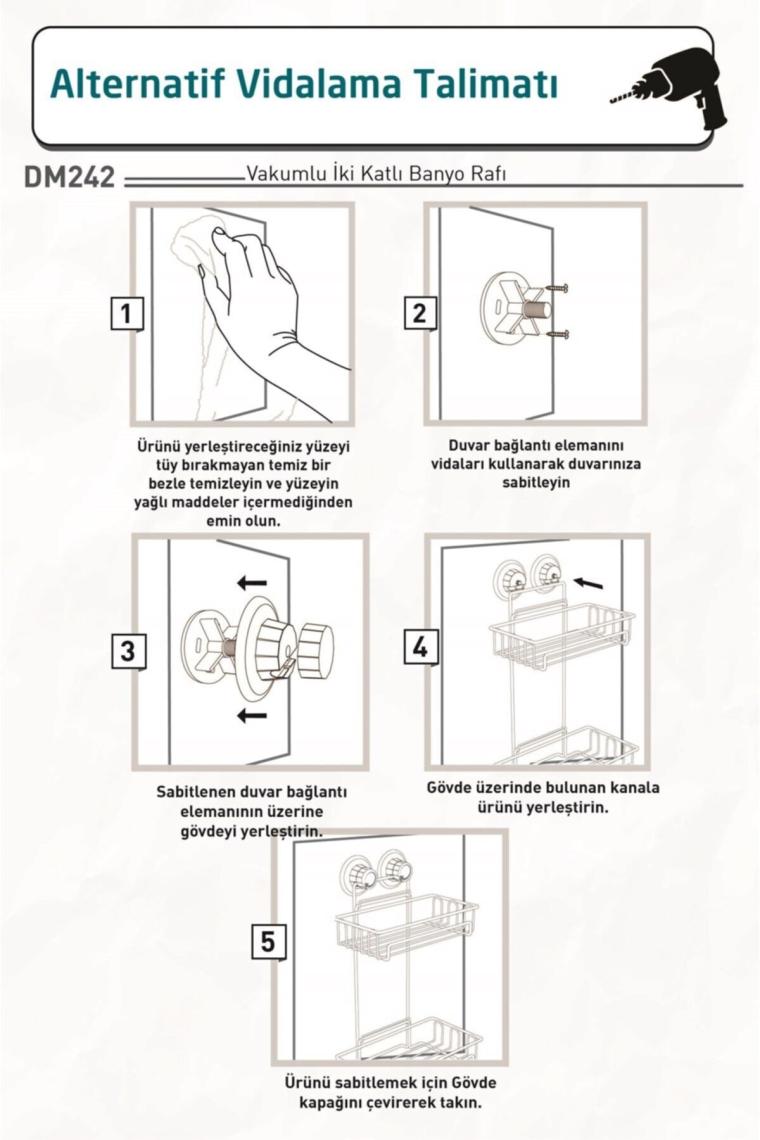 DELME VİDA MATKAP YOK! VAKUMLU İKİ KATLI BANYO RAFI MAT SİYAH DM242