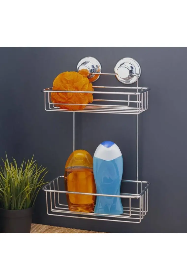 Evistro Vakumlu Banyo Duvar Rafı Şampuanlık 2 Katlı