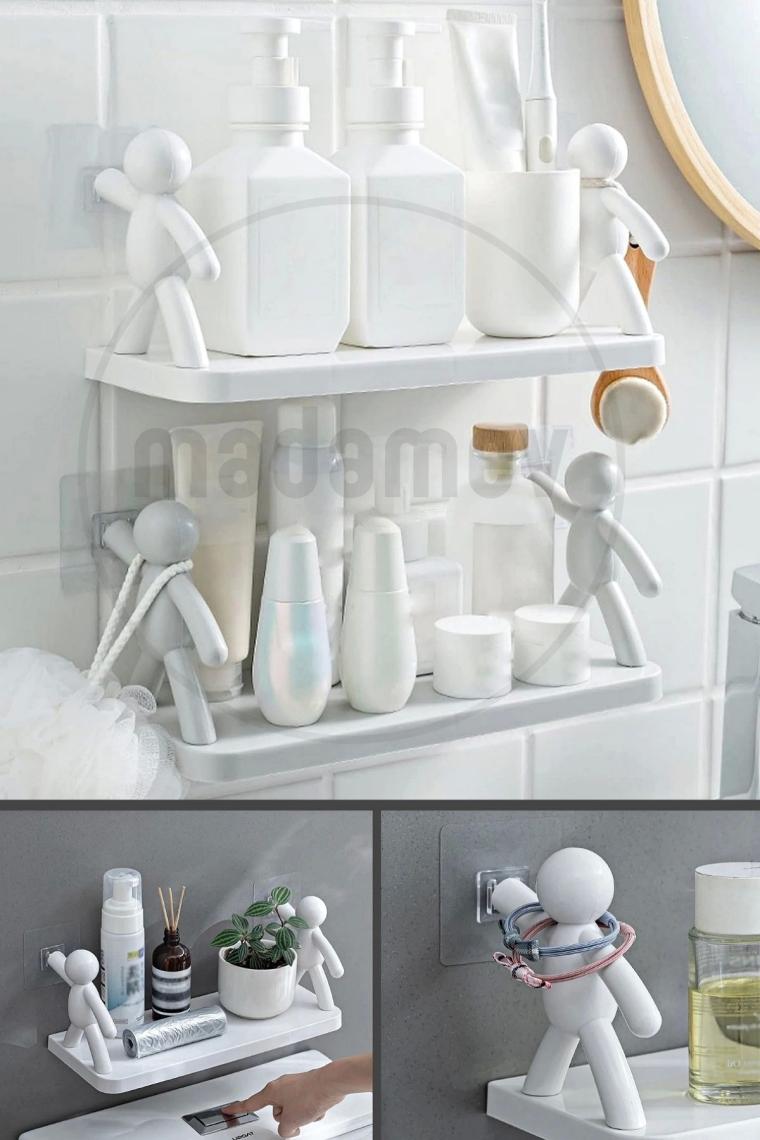 madamev 4'lü Kendinden Yapışkanlı Craft Banyo Rafı Baharatlık Mutfak Organizer Duvara Monte Raf Düzenleyici