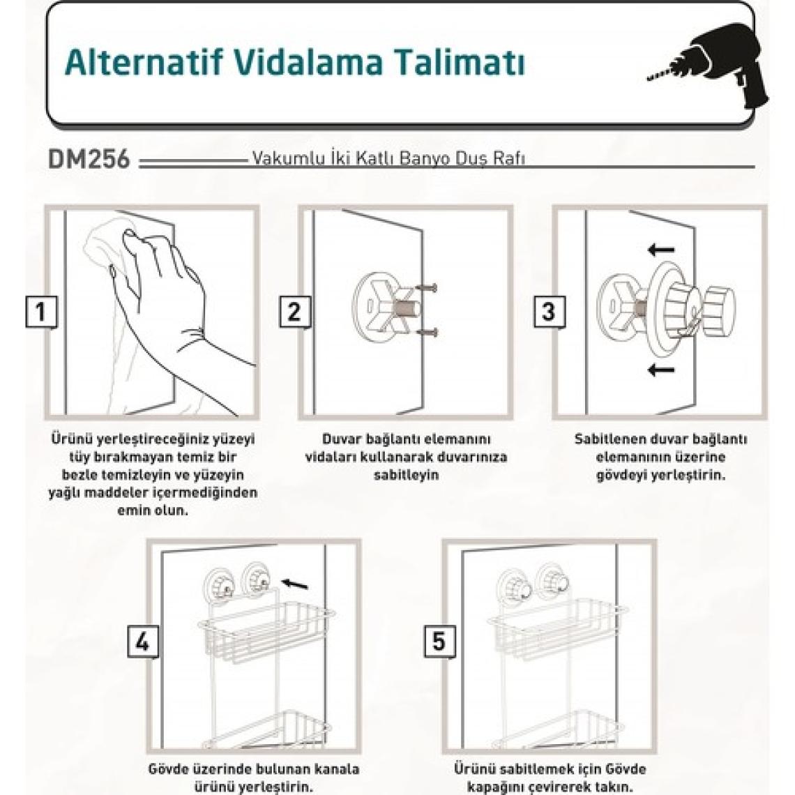 Tekno-tel Vakumlu 2 Katlı Banyo Rafı Mat Siyah DM256