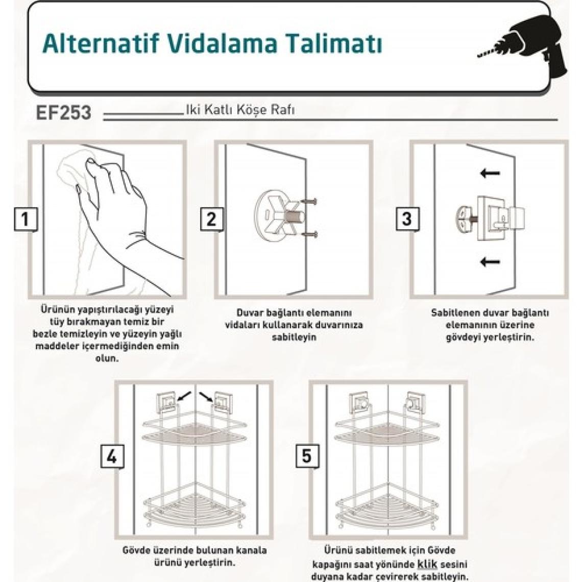 Tekno-tel Easyfıx Askılı 2 Katlı Banyo Köşe Rafı Krom EF253