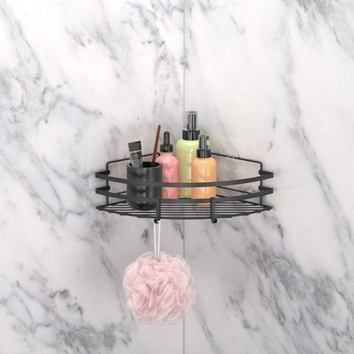 Teknotel Yapışkanlı Kancalı Banyo Köşe Rafı Mat Siyah ST107H