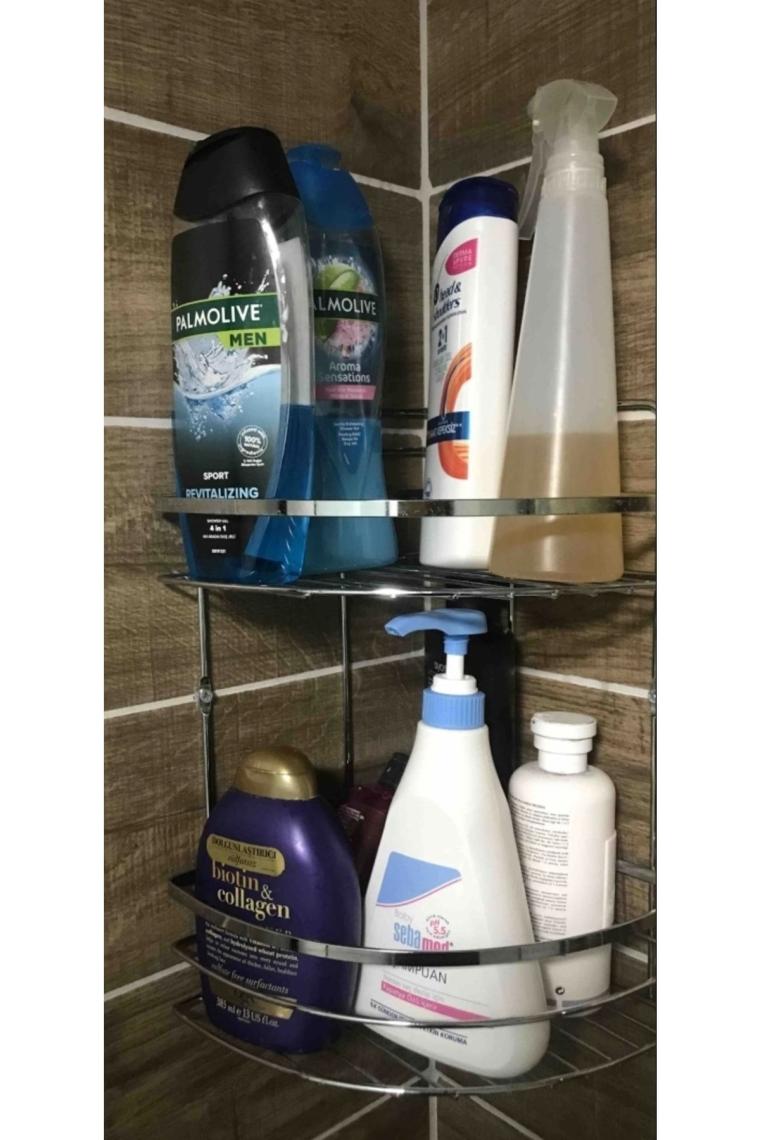 Banyo Köşe Rafı 2 Katlı Şampuanlık Vidalı