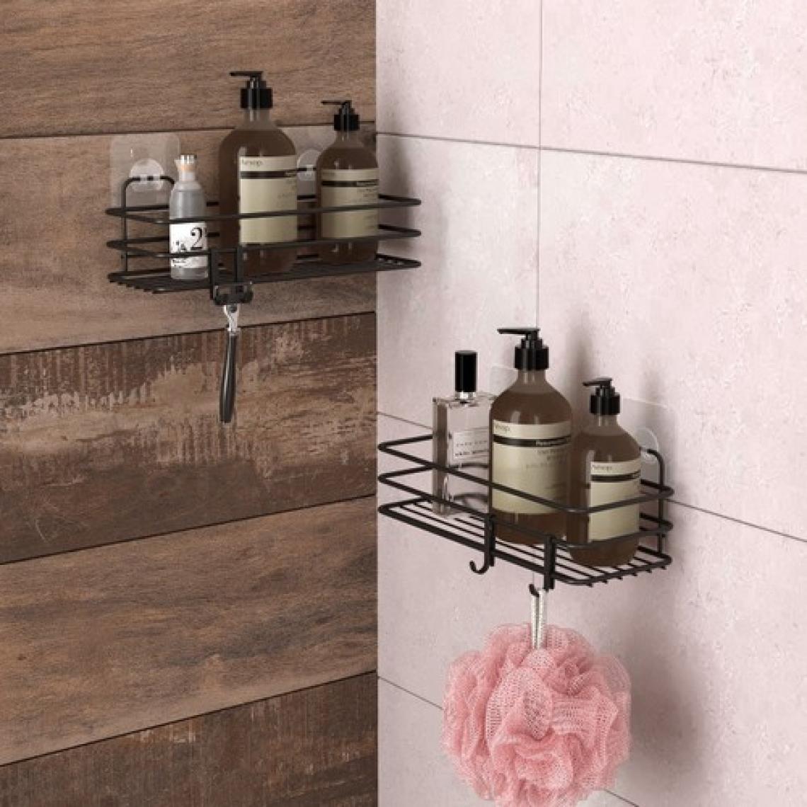 Teknotel ST217H Yapışkanlı Kancalı Banyo Rafı Mat Siyah 2'li