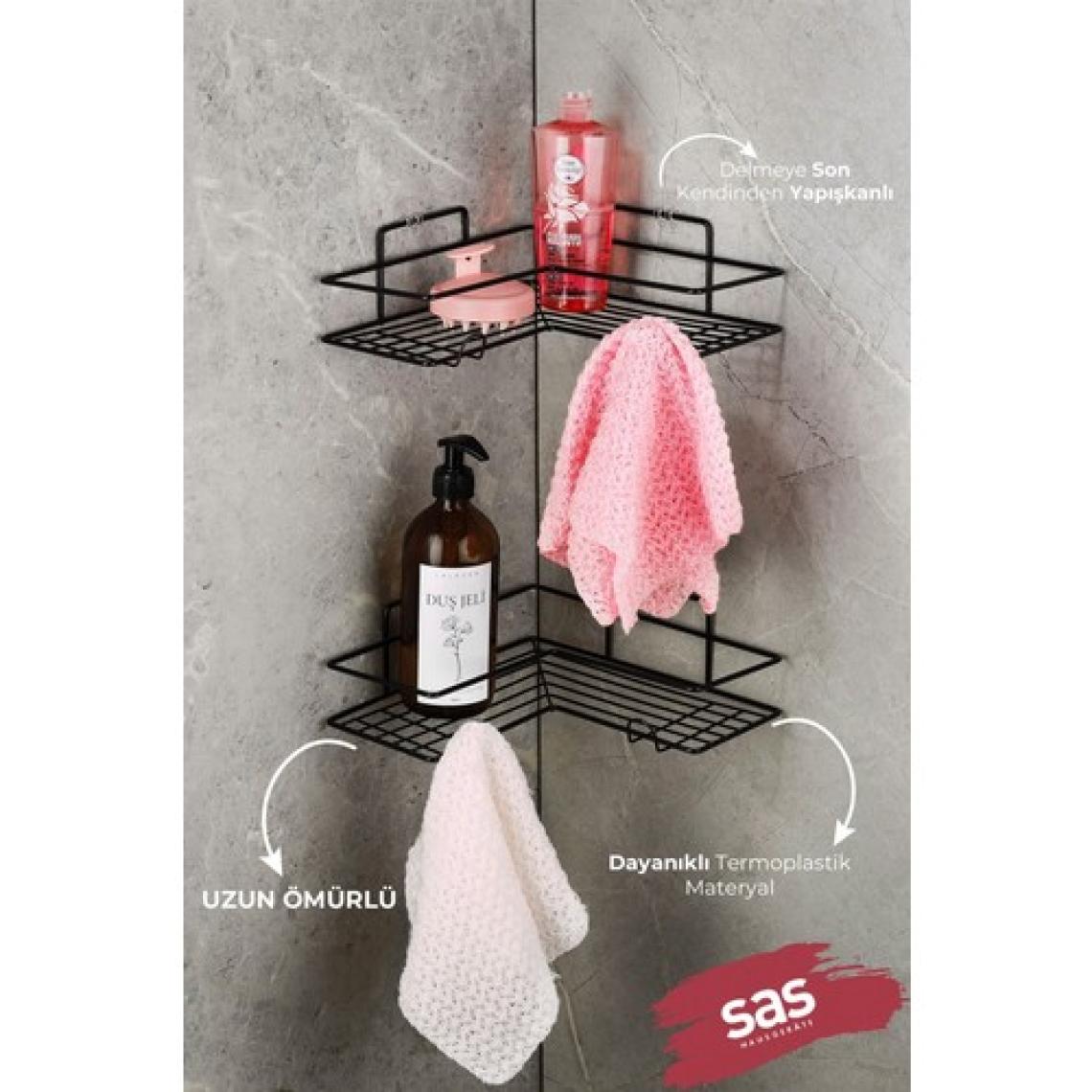 Sas Haus Yapışkanlı Ömür Boyu Paslanmaz Banyo Köşeliği Rafı Banyo Düzenleyici Şampuanlık L Köşelik Raf  Siyah