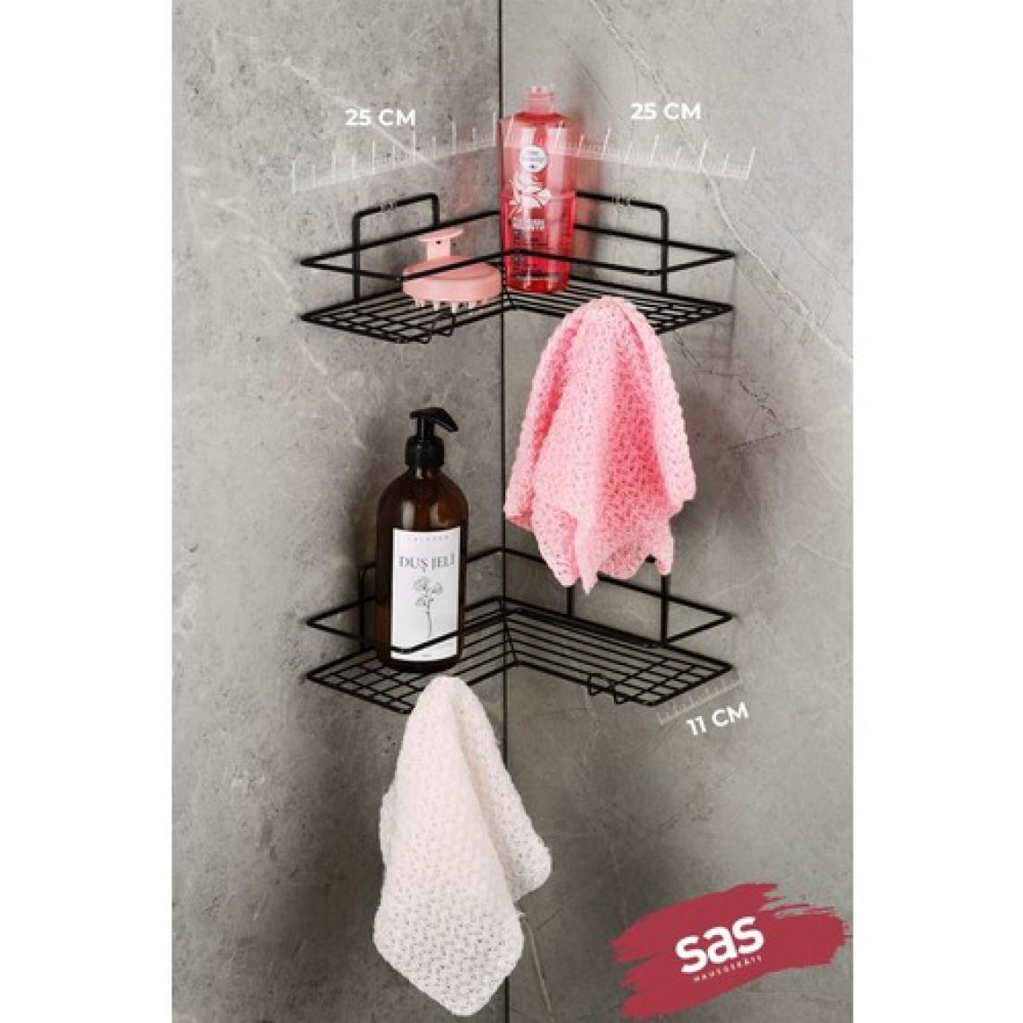 Sas Haus Yapışkanlı Ömür Boyu Paslanmaz Banyo Köşeliği Rafı Banyo Düzenleyici Şampuanlık L Köşelik Raf  Siyah