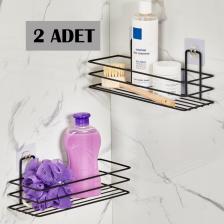 Orsa Home 2 Adet 926 Güçlü Magic Yapışkanlı Siyah Dikdörtgen Banyo Rafı