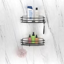Teknotel ST207H  Yapışkanlı Kancalı Banyo Köşe Rafı Mat Siyah 2'li