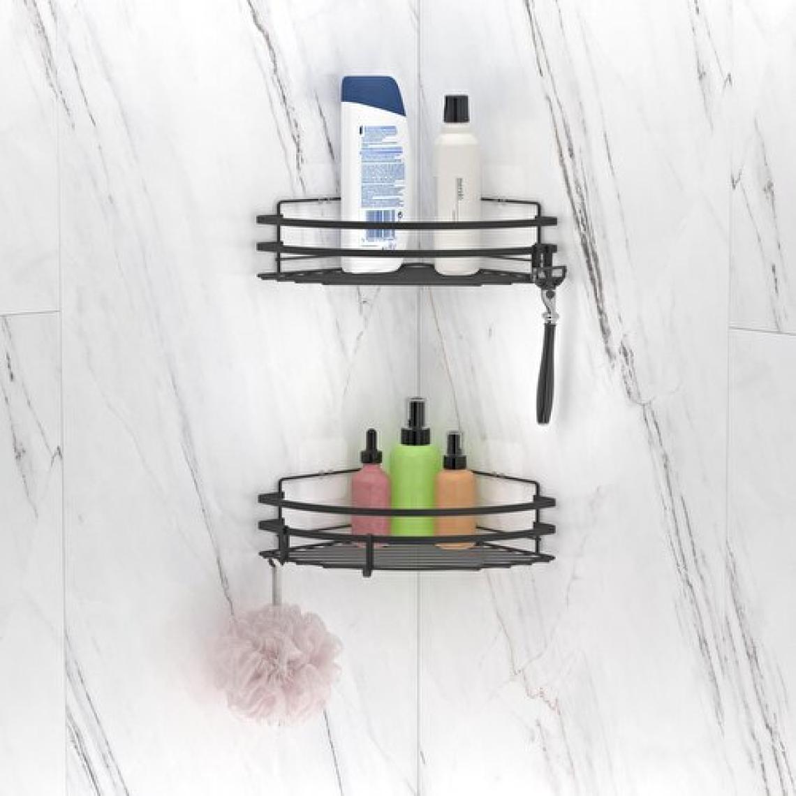 Teknotel ST207H  Yapışkanlı Kancalı Banyo Köşe Rafı Mat Siyah 2'li