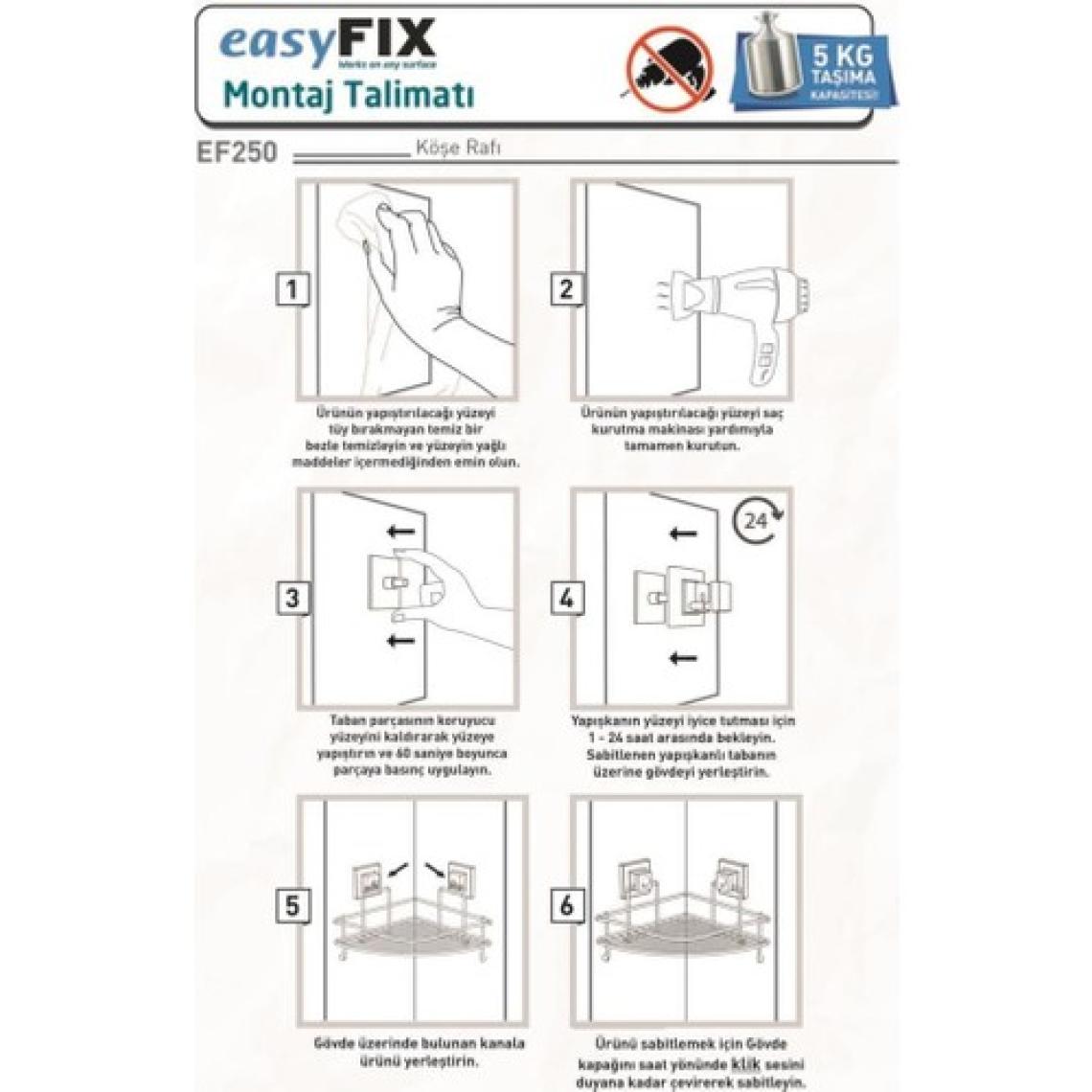 Geseus Yapışkanlı Askılı Tek Katlı Banyo Köşe Rafı Krom EF250