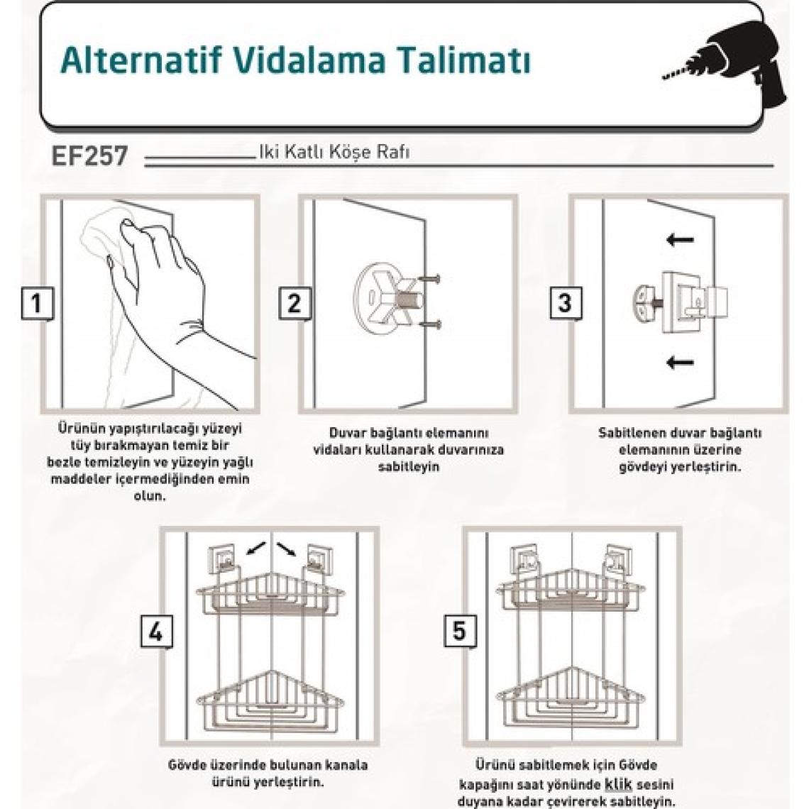 Teknotel Delme Vida Matkap Yok! Easyfıx Yapışkanlı 2 Katlı Banyo Köşe Rafı Krom EF257