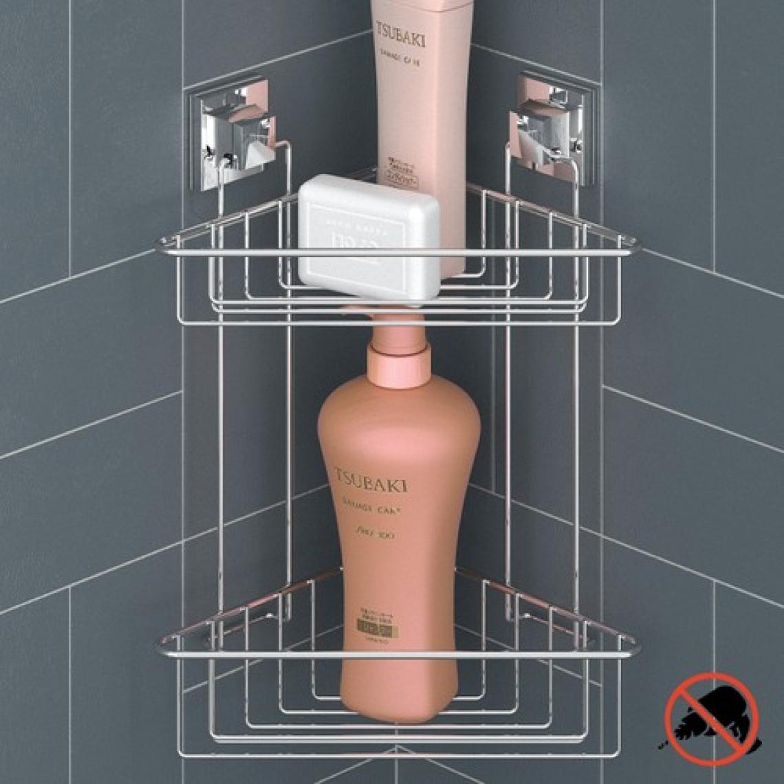 Teknotel Delme Vida Matkap Yok! Easyfıx Yapışkanlı 2 Katlı Banyo Köşe Rafı Krom EF257