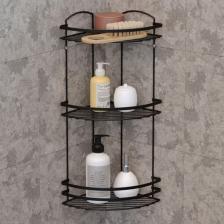 Tekno-tel 3 Katlı Banyo Duş Köşe Rafı Mat Siyah Lm009