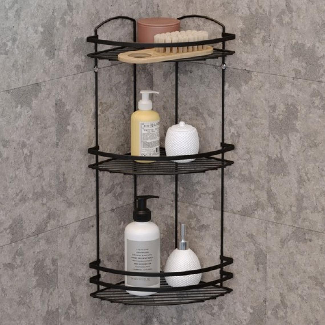 Tekno-tel 3 Katlı Banyo Duş Köşe Rafı Mat Siyah Lm009