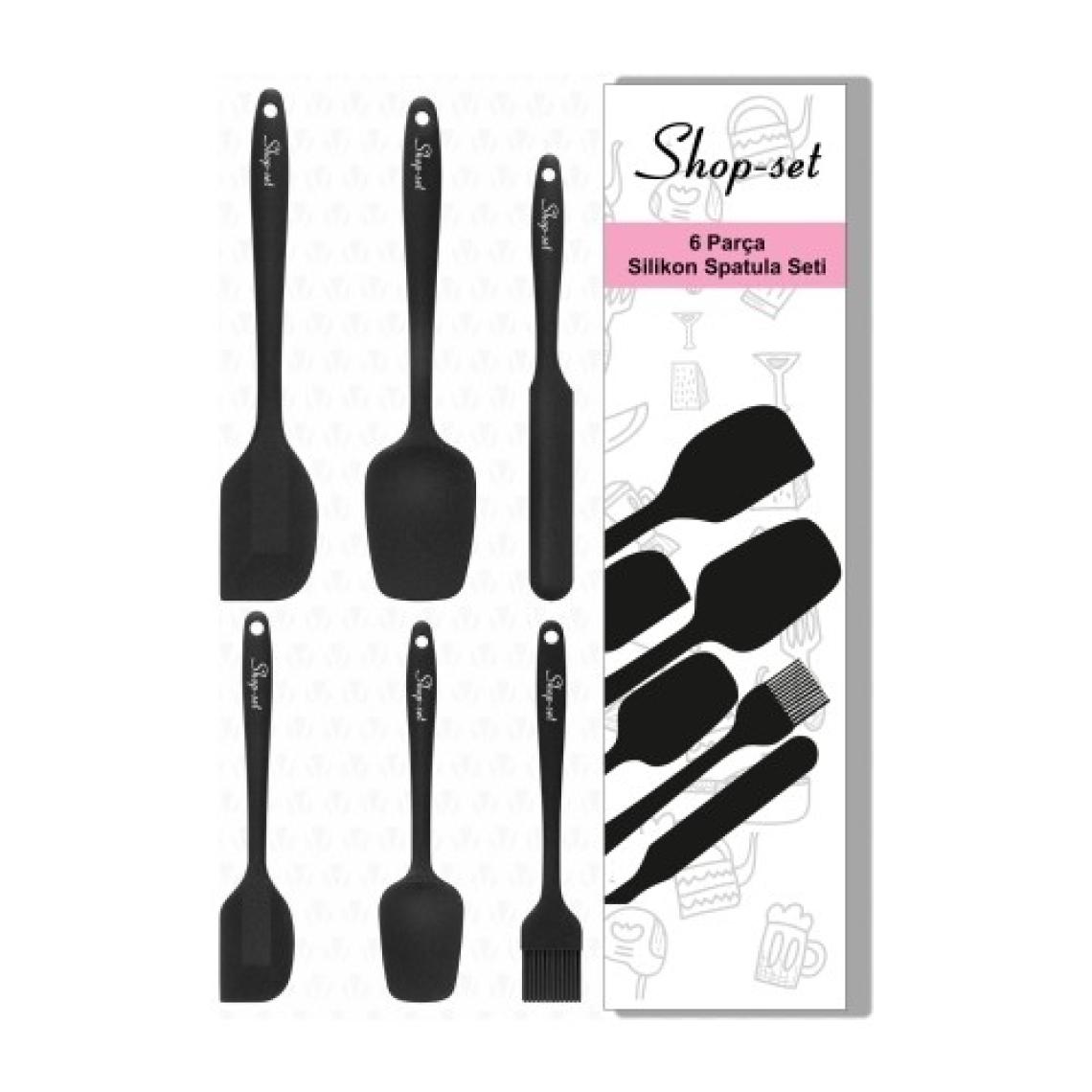 Canset Shop-Set Isıya Dayanıklı Yanmaz Yapışmaz Silikon Spatula Seti 6 Parça -Siyah