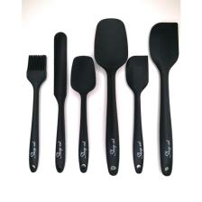 Canset Shop-Set Isıya Dayanıklı Yanmaz Yapışmaz Silikon Spatula Seti 6 Parça -Siyah