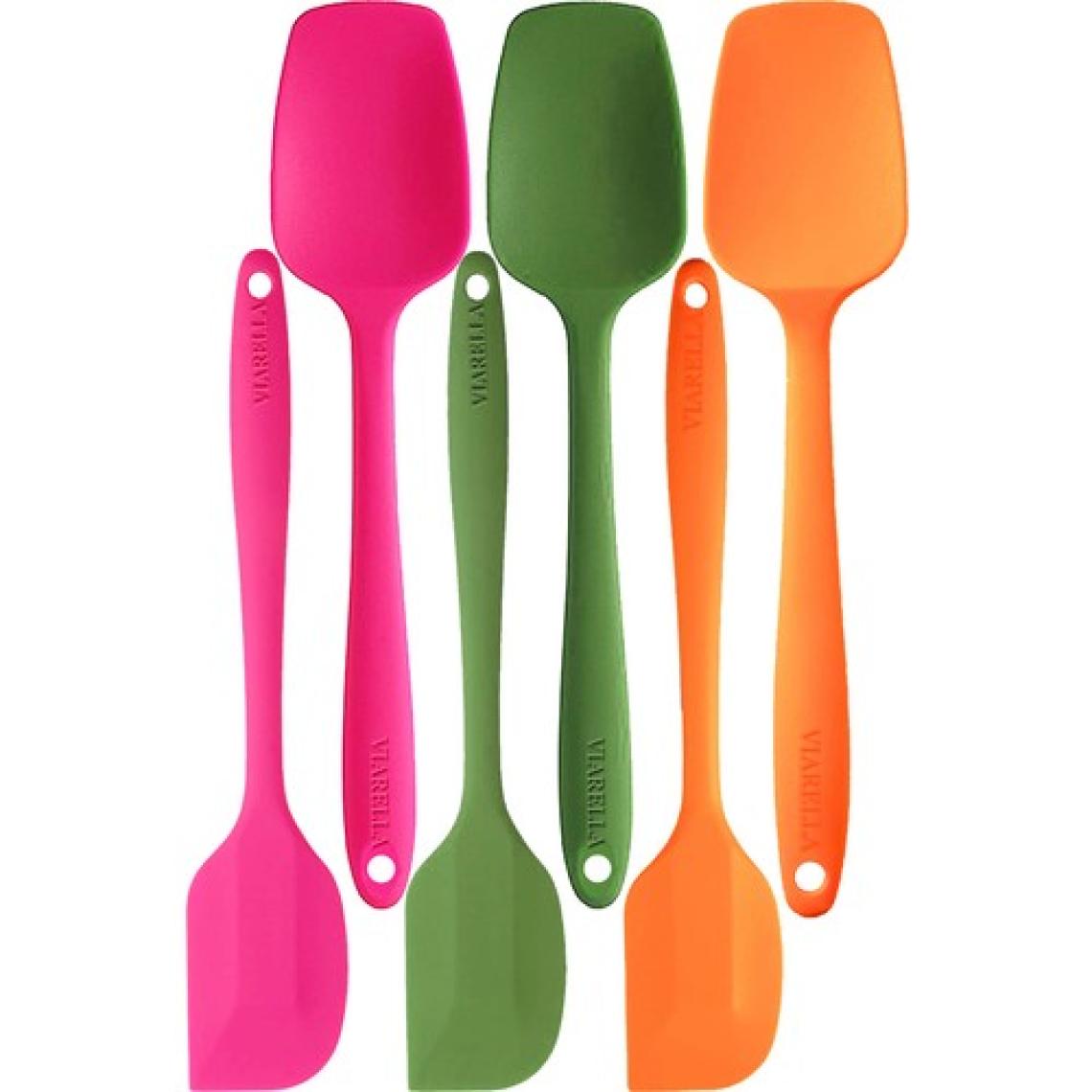 Viarella Silikon Kaşık Spatula Seti 6lı Yanmaz Yapışmaz Çizmez Fusya-Yeşil-Turuncu 27 cm