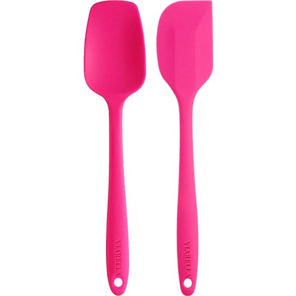 Viarella Silikon Kaşık Spatula Seti 6lı Yanmaz Yapışmaz Çizmez Fusya-Yeşil-Turuncu 27 cm