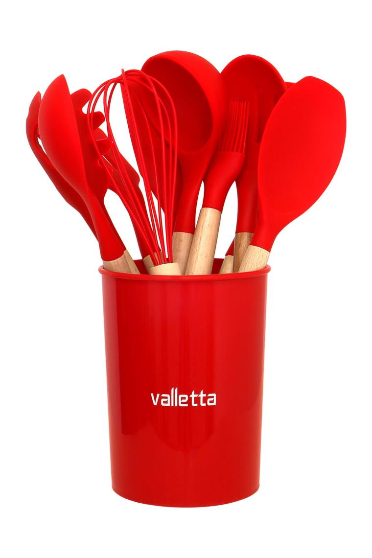 Mikla Isıya Dayanıklı Yanmaz Yapışmaz 33 Parça Silikon Spatula Mutfak Seti Kırmızı