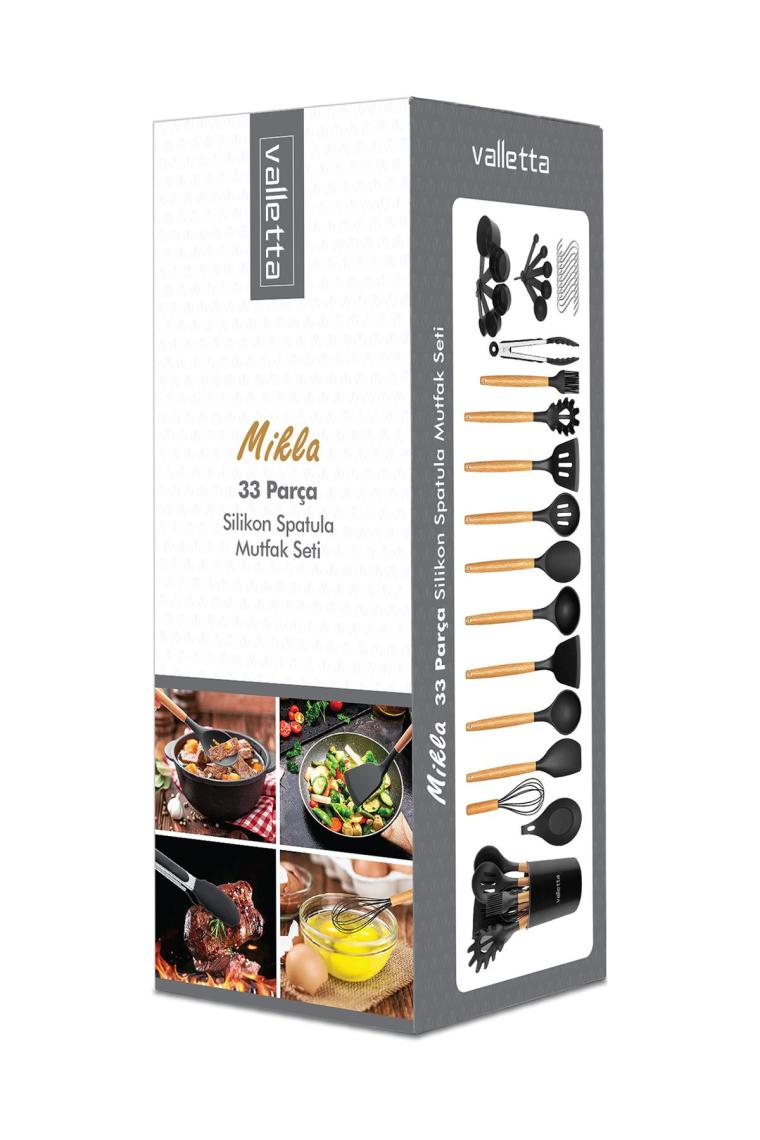 Mikla Isıya Dayanıklı Yanmaz Yapışmaz 33 Parça Silikon Spatula Mutfak Seti Kırmızı