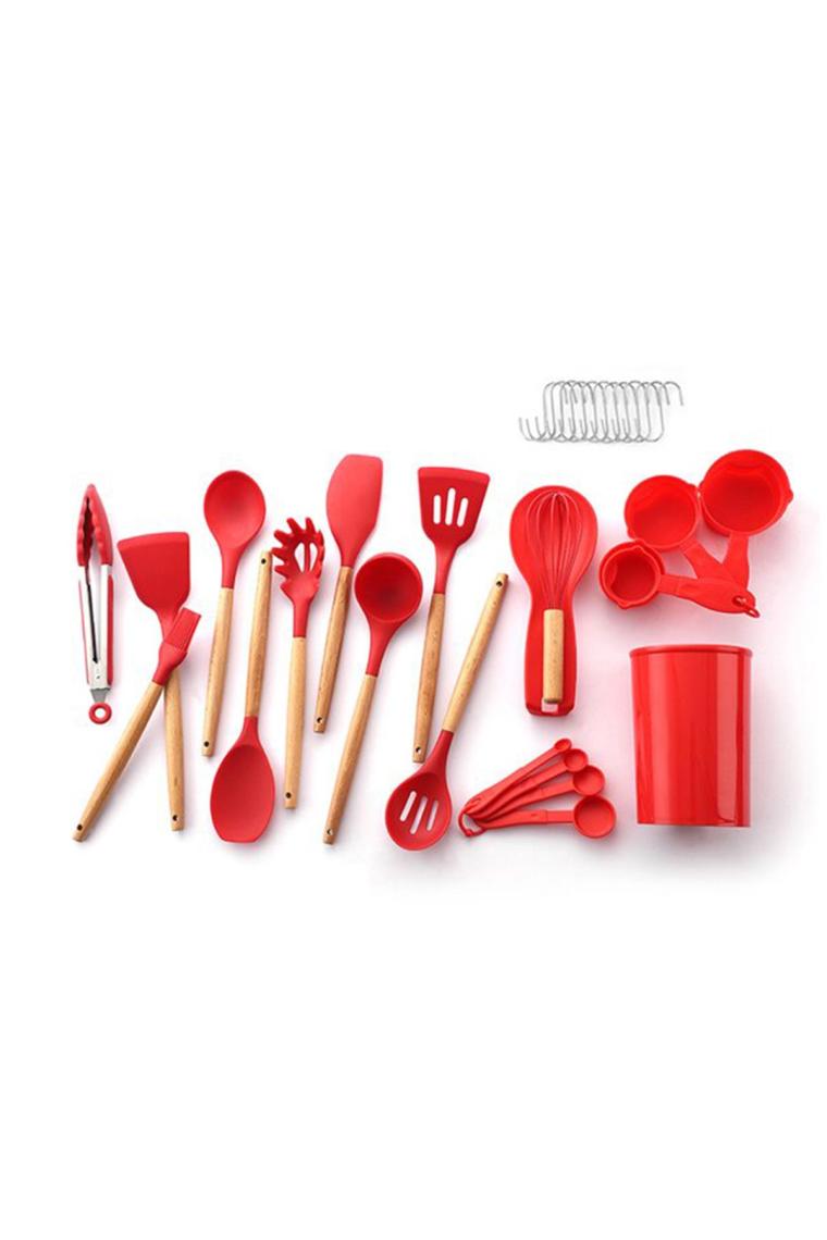 Mikla Isıya Dayanıklı Yanmaz Yapışmaz 33 Parça Silikon Spatula Mutfak Seti Kırmızı