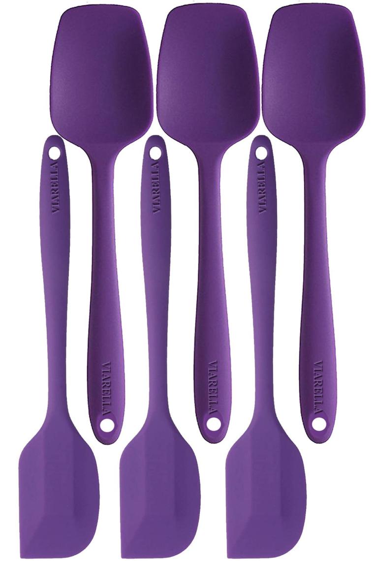 Viarella Silikon Kaşık Spatula Seti Yanmaz Yapışmaz Çizmez Mor 6'lı