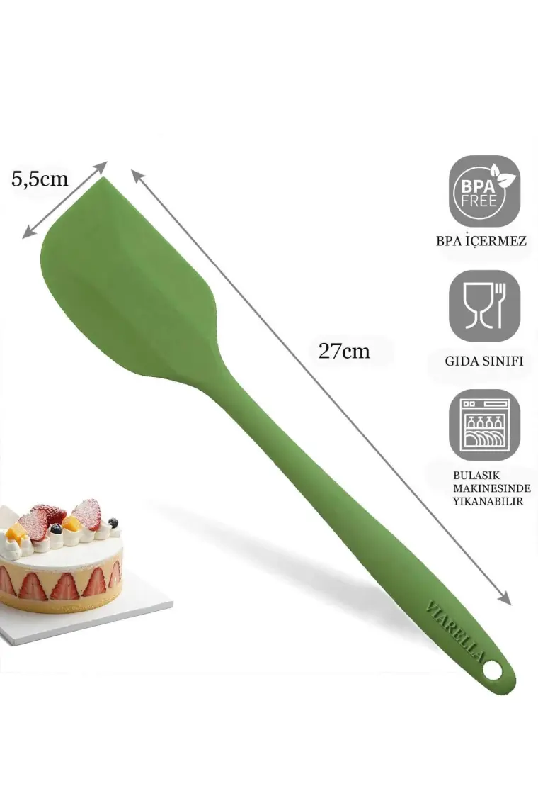 Viarella Silikon Spatula Büyük Boy Yanmaz Yapışmaz Çizmez Yeşil