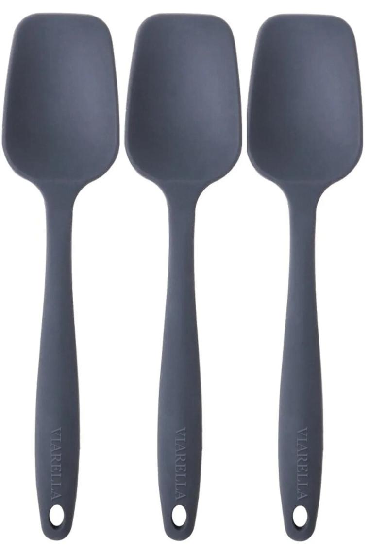 Viarella Büyük Boy Silikon Yassı Kaşık 3lü Set Gri