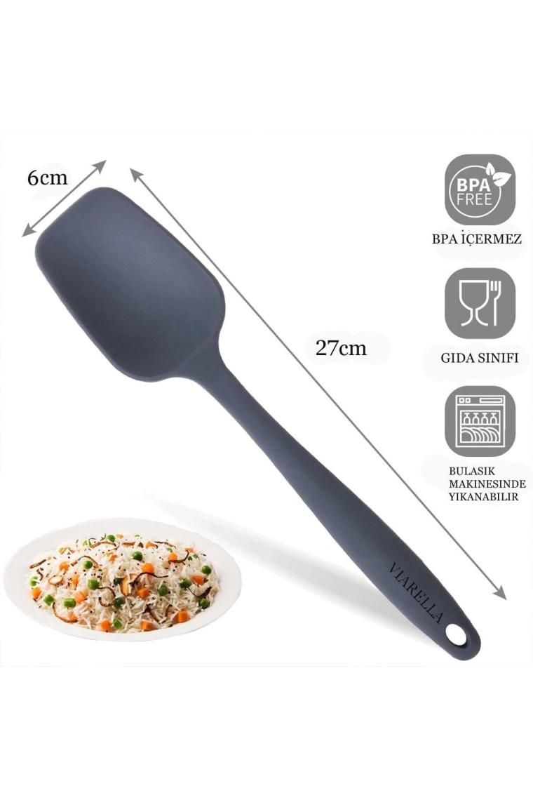 Viarella Büyük Boy Silikon Yassı Kaşık 3lü Set Gri