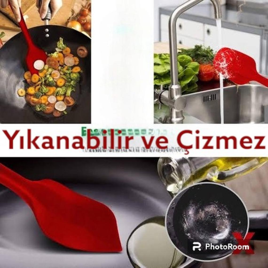 Viarella Silikon Kaşık Spatula Seti 2lı Büyük Boy Yanmaz Yapışmaz Çizmez Kırmızı