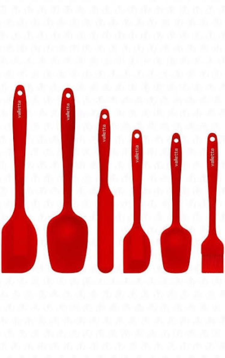 Valletta Drongo Kavanoz Sıyırıcılı Silikon Spatula Seti 9 Parça Kırmızı