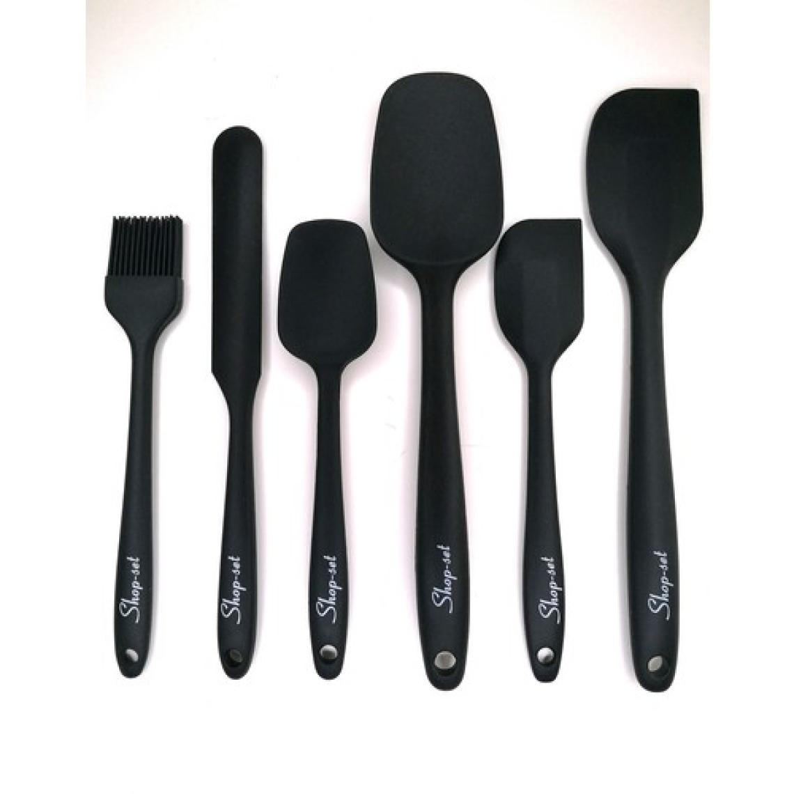 Canset Shop-Set Isıya Dayanıklı Yanmaz Yapışmaz Silikon Spatula Seti 6 Parça -Siyah