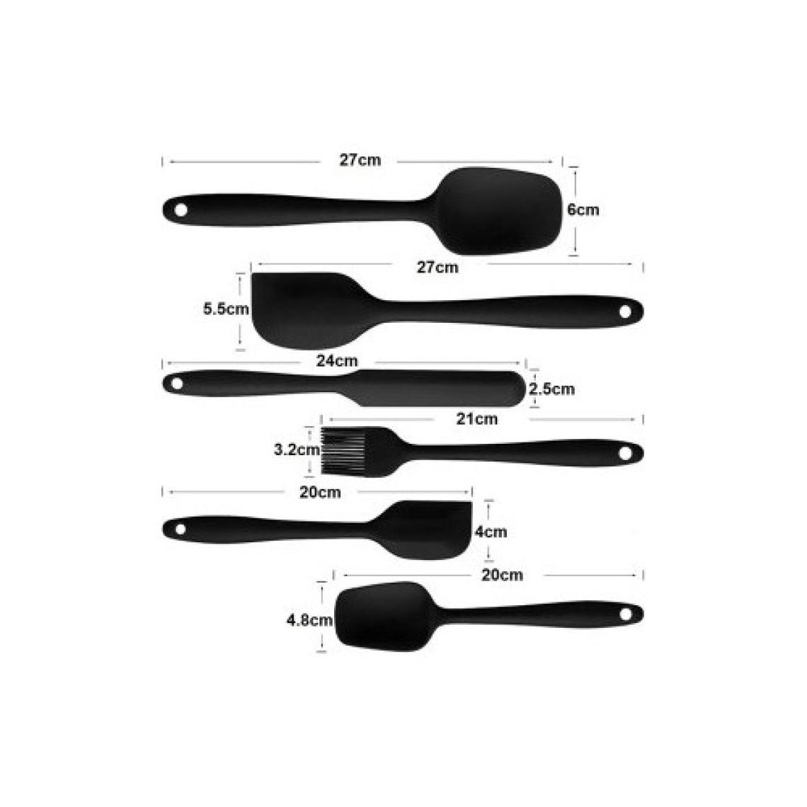 Canset Shop-Set Isıya Dayanıklı Yanmaz Yapışmaz Silikon Spatula Seti 6 Parça -Siyah