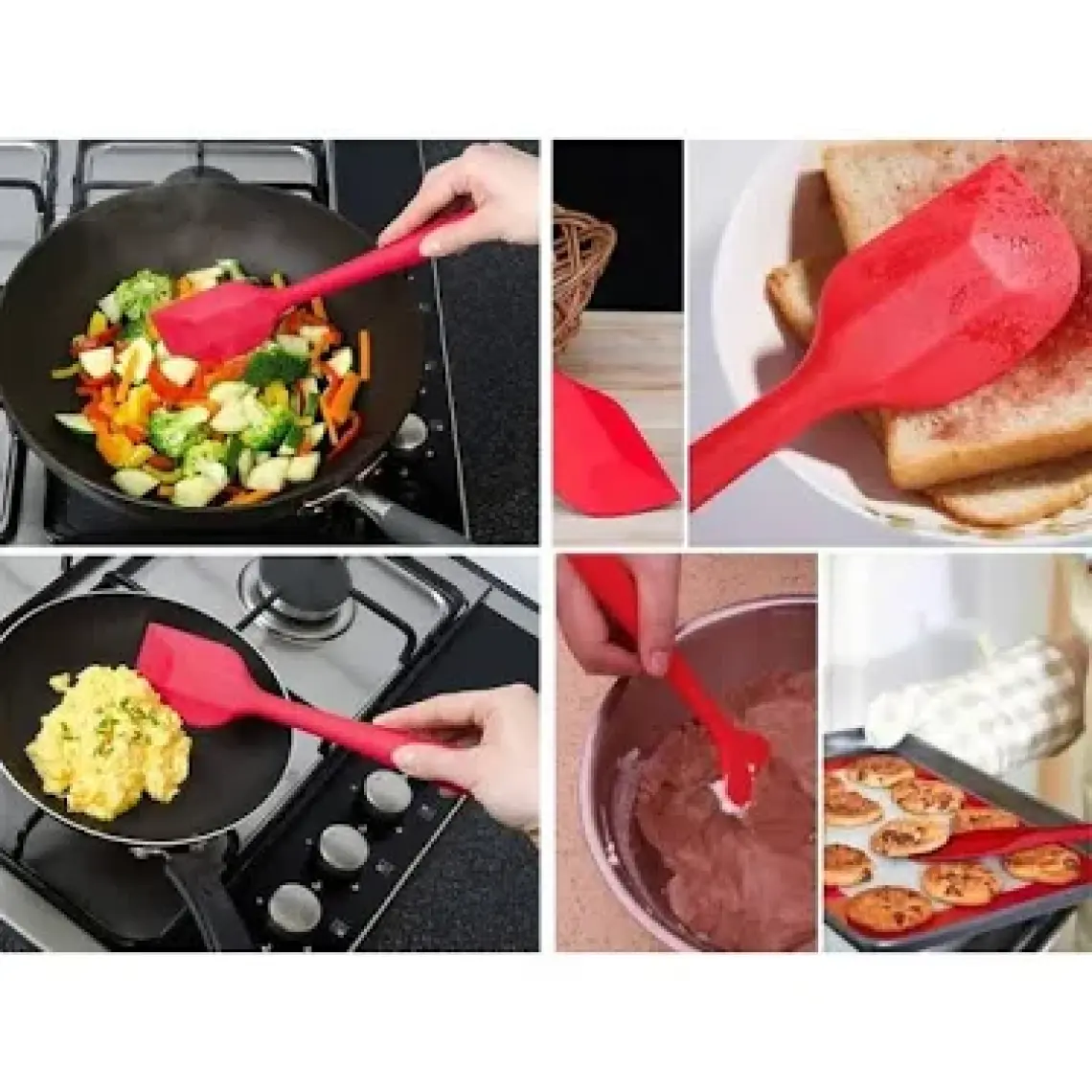 Silikon Spatula Seti Kırmızı Büyük Boy Yanmaz Çizmez