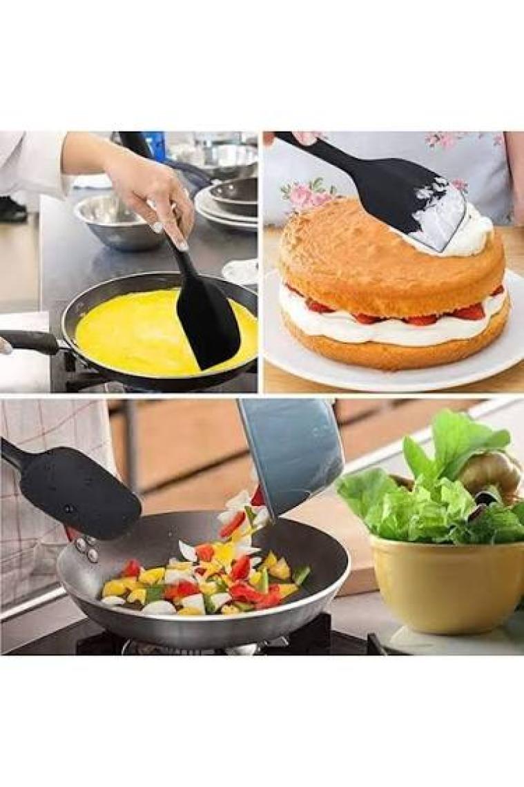 Viarella Silikon Kaşık Seti 4lü Büyük Boy Yanmaz Yapışmaz Çizmez  Siyah-Kırmızı-Turuncu-Gri 27cm