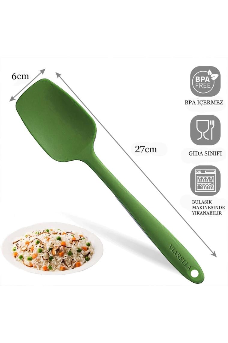Viarella Silikon Kaşık Spatula Seti Büyük Boy Yanmaz Yapışmaz Çizmez Yeşil 2'li