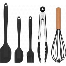 Valletta Fugazi Isıya Dayanıklı Yanmaz Yapışmaz Silikon Spatula Seti 5 Parça Siyah