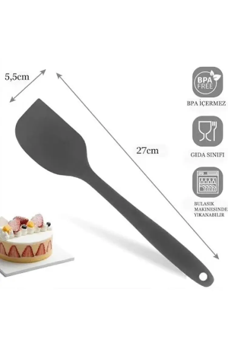 Viarella Büyük Boy Yanmaz Yapışmaz Silikon Spatula Seti 3lü Gri