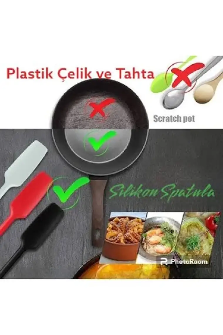 Viarella Büyük Boy Yanmaz Yapışmaz Silikon Spatula Seti 3lü Gri
