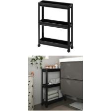 Trend Maison Çok Amaçlı Raf Ünitesi 3 Katlı Slim Tekerlekli Mutfak Banyo Düzenleyici Organizer Vesken Siyah