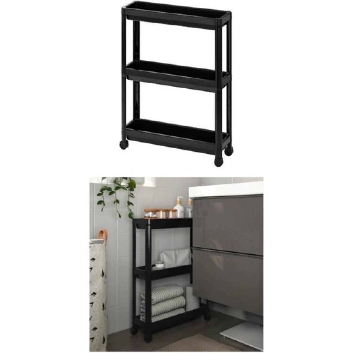 Trend Maison Çok Amaçlı Raf Ünitesi 3 Katlı Slim Tekerlekli Mutfak Banyo Düzenleyici Organizer Vesken Siyah