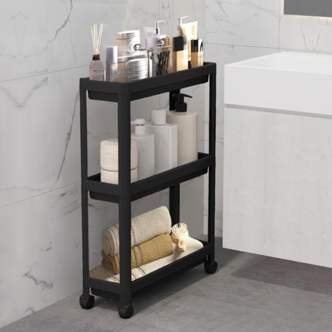 Trend Maison Çok Amaçlı Raf Ünitesi 3 Katlı Slim Tekerlekli Mutfak Banyo Düzenleyici Organizer Vesken Siyah
